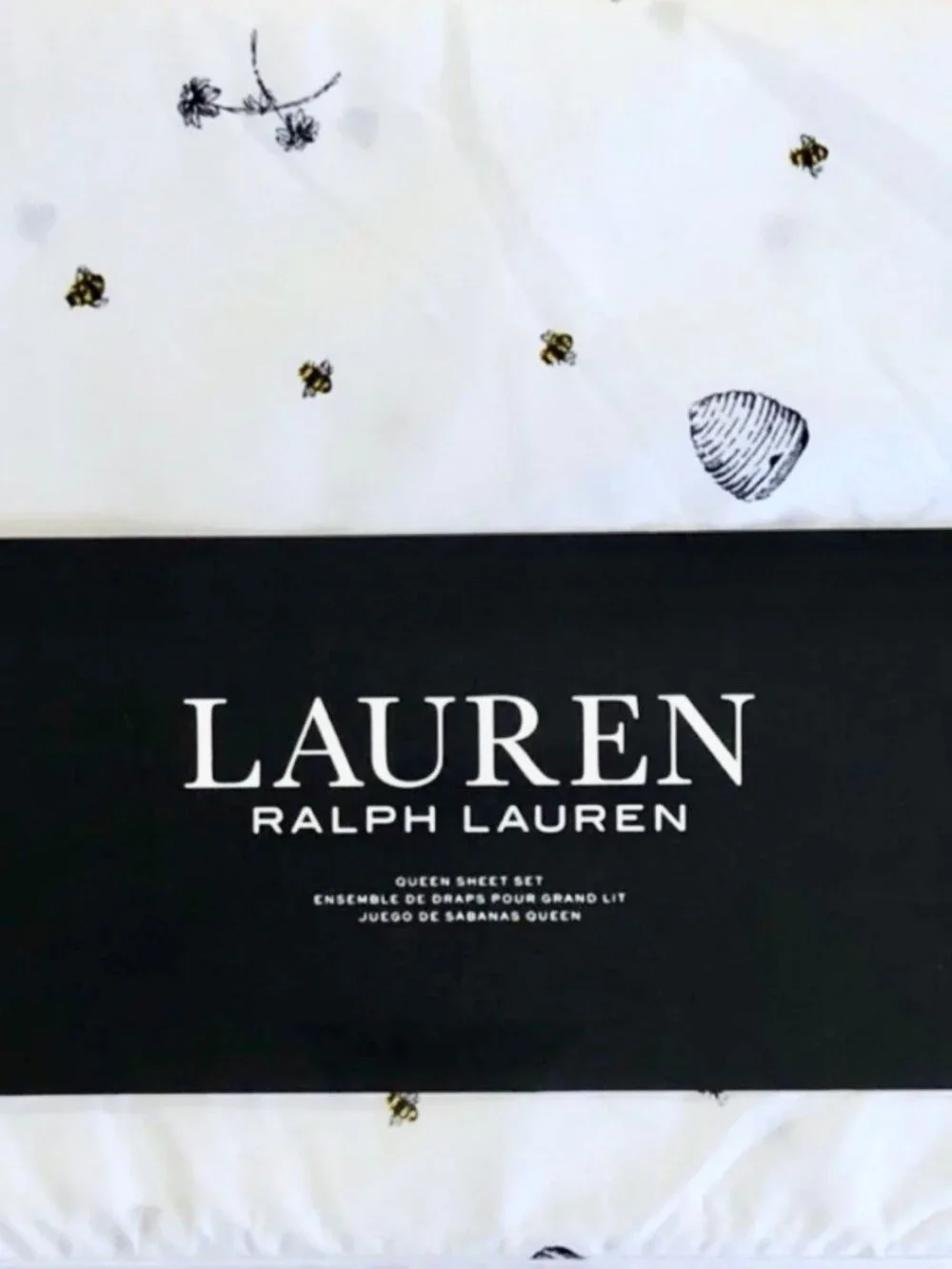 Ralph Lauren QUEEN Size Bees & Bee Hives Sheet Set    100% Percale Cotton
